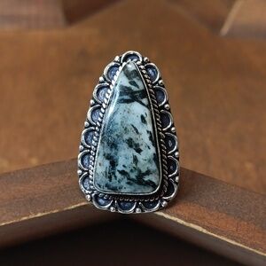 Black and white Hornblende stone Ring